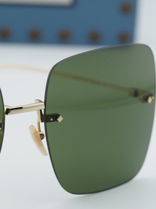 Gucci GG1147S 002 Women Butterfly Rimless Sunglasses - Gold with Chain / Green main image 8